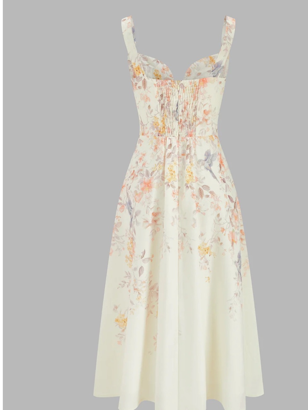 Commense Floral Sweetheart Midi Dress in Cream and Peach Tones - Picture 2 of 7